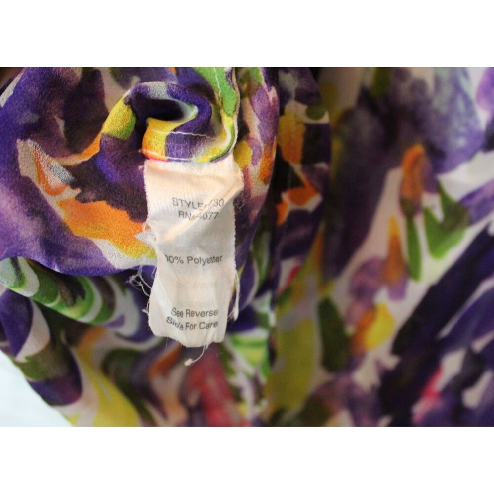 CAbi Petals Top #730 XS Watercolor Floral Sheer Faux Wrap Sleeveless Blouse - Picture 6 of 6